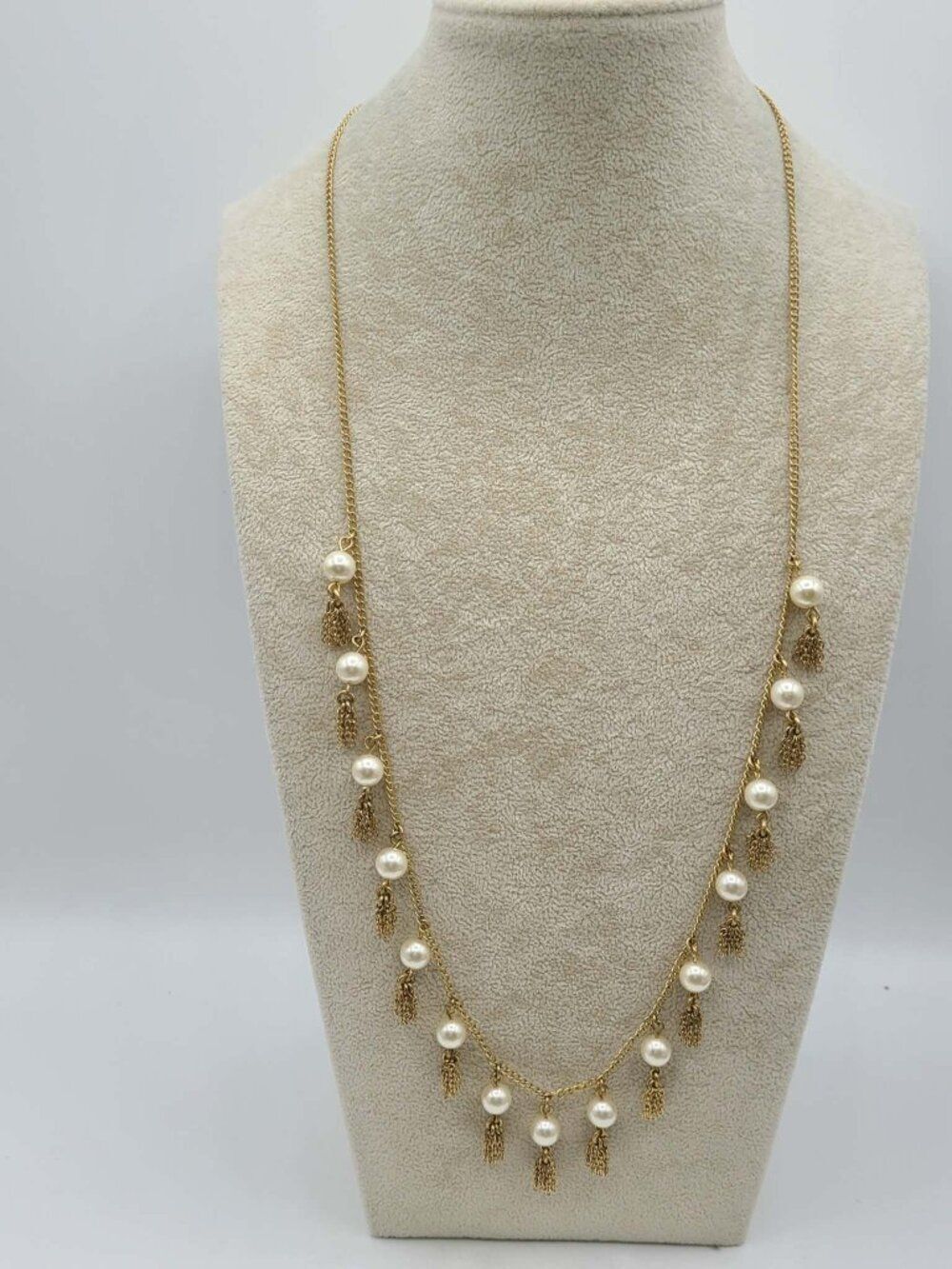 J Crew Gold Tone Tassel and Pearl Necklace - Picture 6 of 9